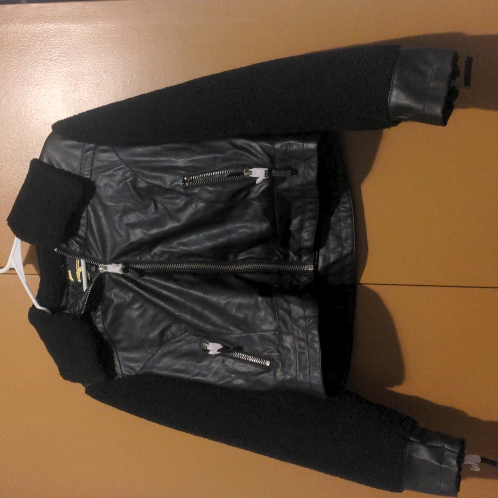 Serena Williams Black Faux Leather jacket with cotton sleeves